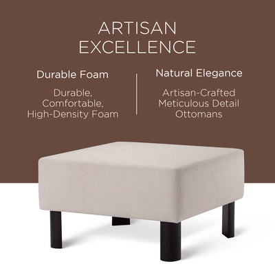 Maven Lane Lena Contemporary Upholstered Ottoman with Refined Black Wood Finish - VMInnovations