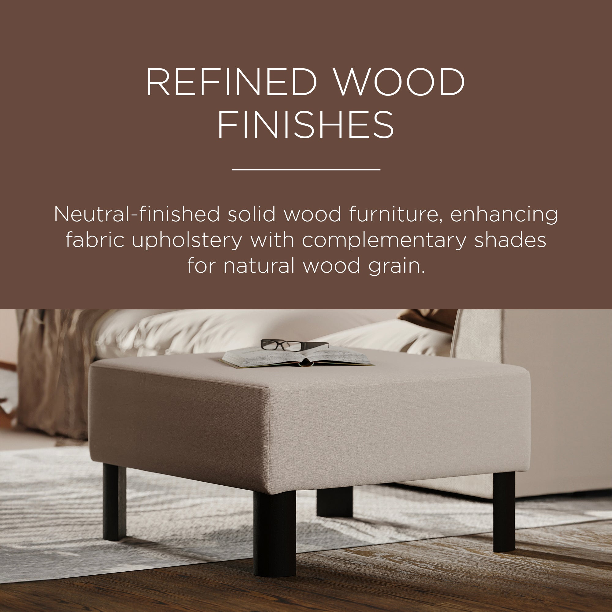 Maven Lane Contemporary Upholstered Ottoman w/Refined Black Wood Finish (Used) - VMInnovations