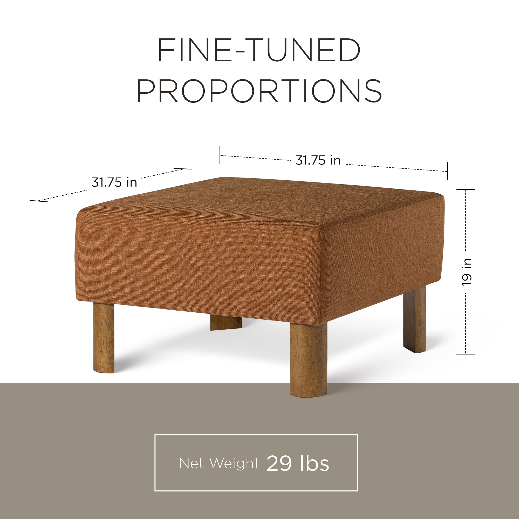 Maven Lane Contemporary Ottoman w/Refined Brown Wood Finish(Open Box) - VMInnovations