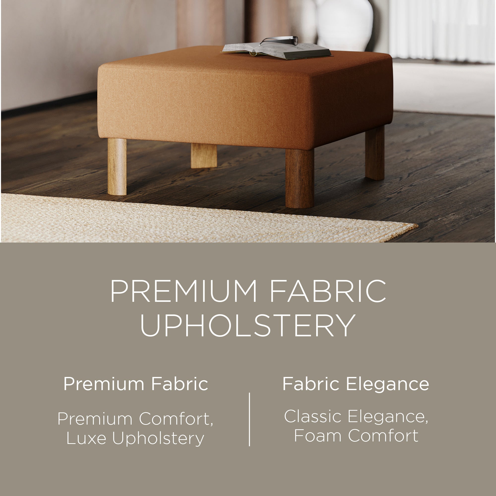 Maven Lane Contemporary Ottoman w/Refined Brown Wood Finish(Open Box) - VMInnovations