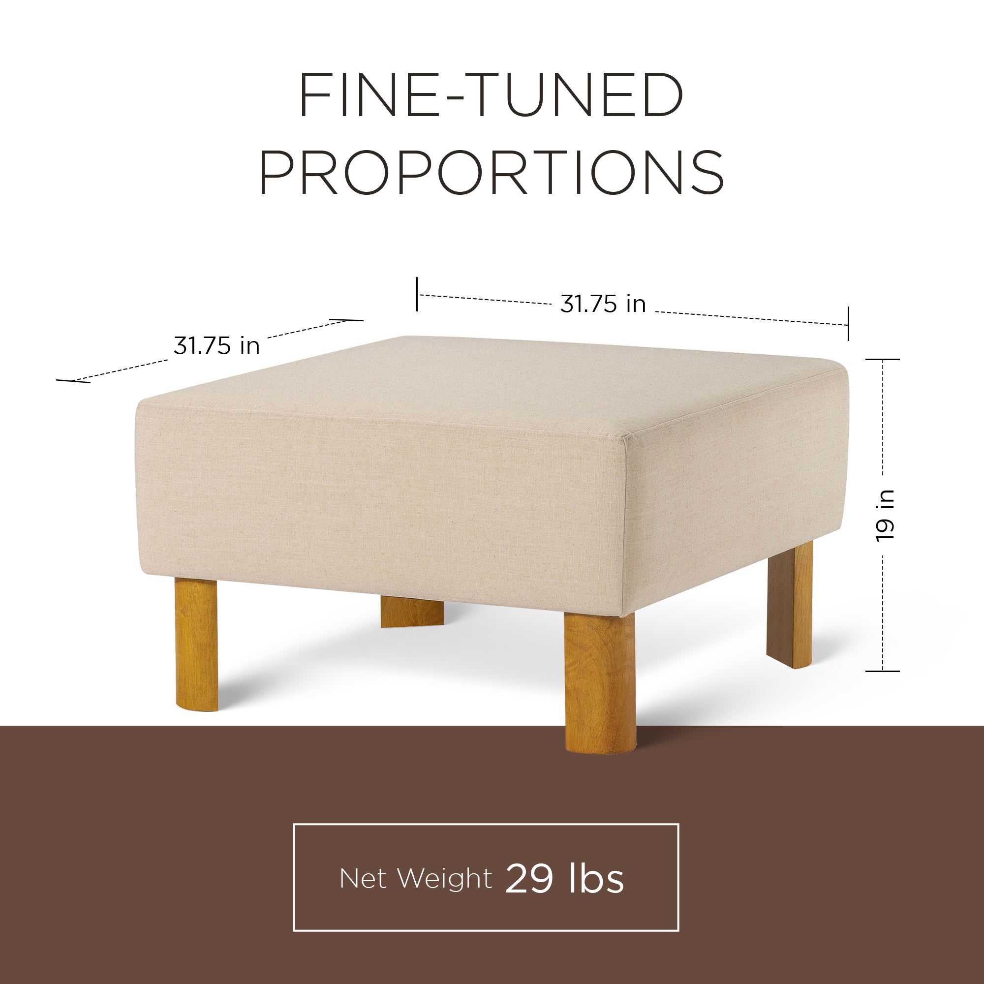 Maven Lane Contemporary Upholstered Ottoman w/Natural Wood Finish (Open Box) - VMInnovations