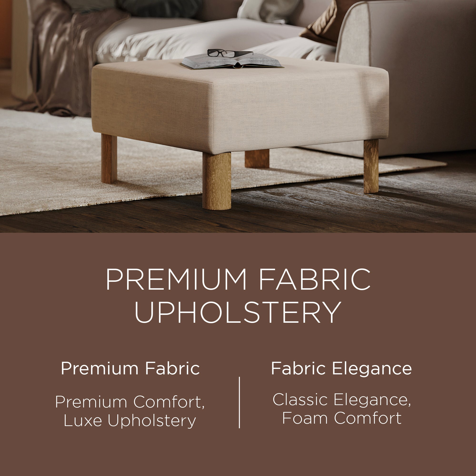 Maven Lane Contemporary Upholstered Ottoman w/Natural Wood Finish (Open Box) - VMInnovations