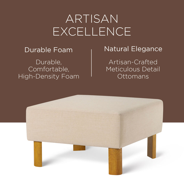 Maven Lane Contemporary Upholstered Ottoman w/Natural Wood Finish (Open Box)