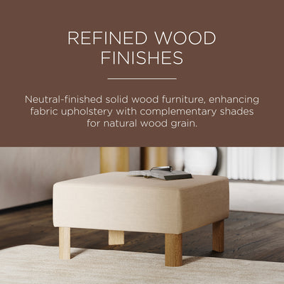 Maven Lane Lena Contemporary Upholstered Ottoman w/ Refined Natural Wood Finish - VMInnovations