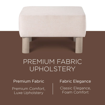 Maven Lane Lena Contemporary Upholstered Ottoman with Refined White Wood Finish - VMInnovations