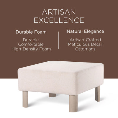 Maven Lane Lena Contemporary Upholstered Ottoman with Refined White Wood Finish - VMInnovations