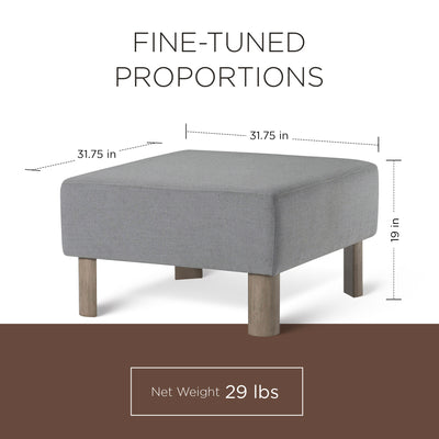 Maven Lane Lena Contemporary Upholstered Ottoman with Refined Grey Wood Finish - VMInnovations