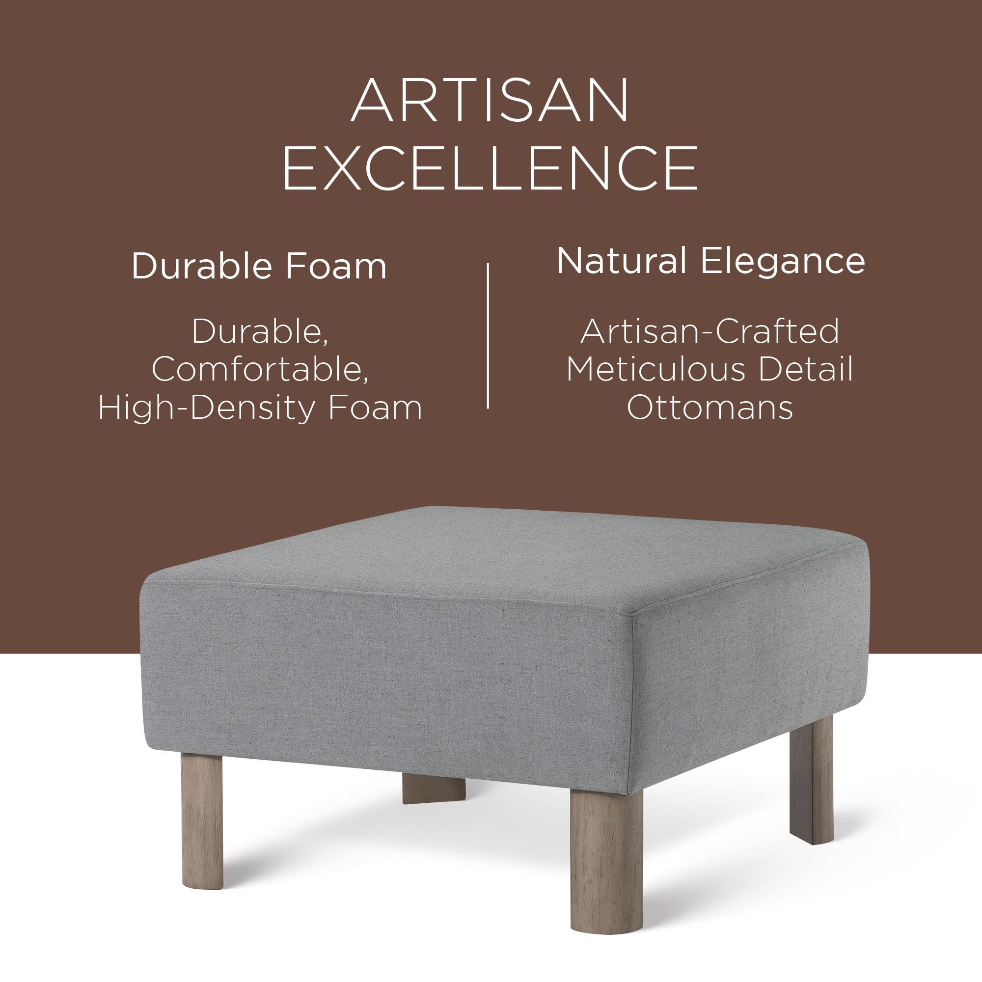 Maven Lane Lena Contemporary Upholstered Ottoman with Refined Grey Wood Finish - VMInnovations