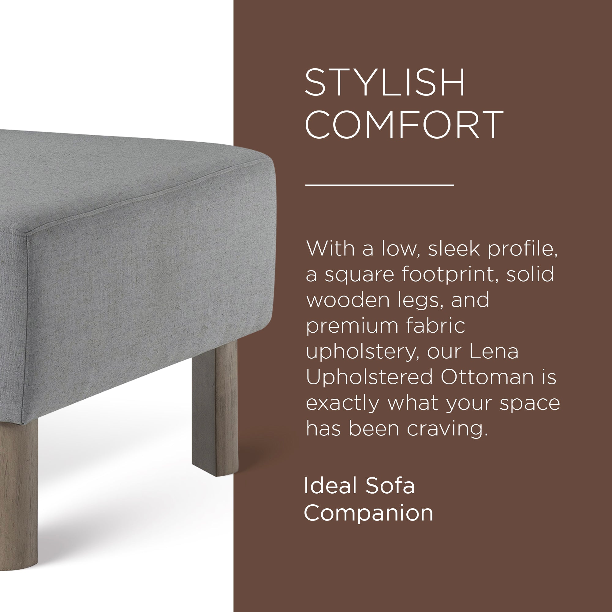 Maven Lane Lena Contemporary Upholstered Ottoman with Refined Grey Wood Finish - VMInnovations