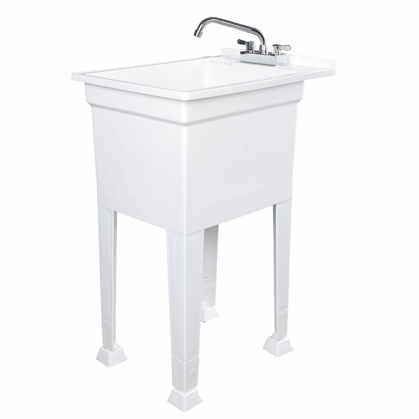 UTILITYSINKS Plastic 18” Freestanding Utility Tub Sink with Swing Faucet, White - VMInnovations