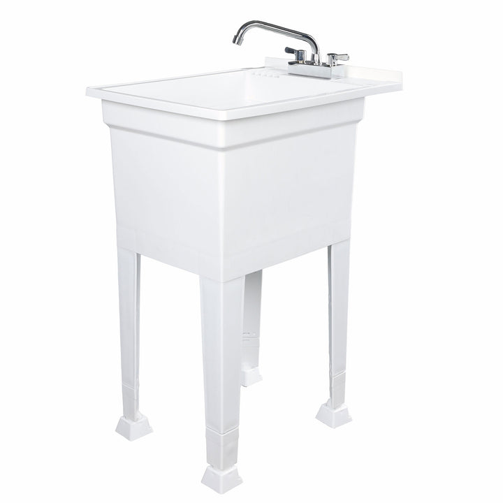 UTILITYSINKS Plastic 18” Freestanding Utility Tub Sink with Swing Faucet, White