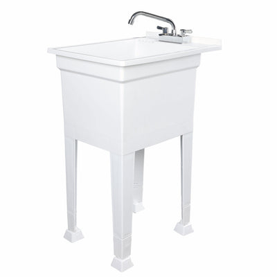 UTILITYSINKS Plastic 18” Freestanding Utility Tub Sink with Swing Faucet, White