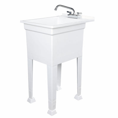 UTILITYSINKS Plastic 18” Freestanding Utility Sink w/Swing Faucet, White (Used)