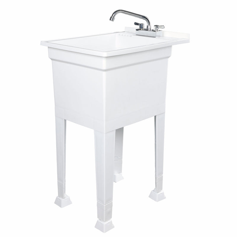 UTILITYSINKS Plastic 18” Utility Tub Sink with Swing Faucet, White (Open Box)