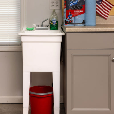 UTILITYSINKS Plastic 18” Freestanding Utility Sink w/Swing Faucet, White (Used) - VMInnovations