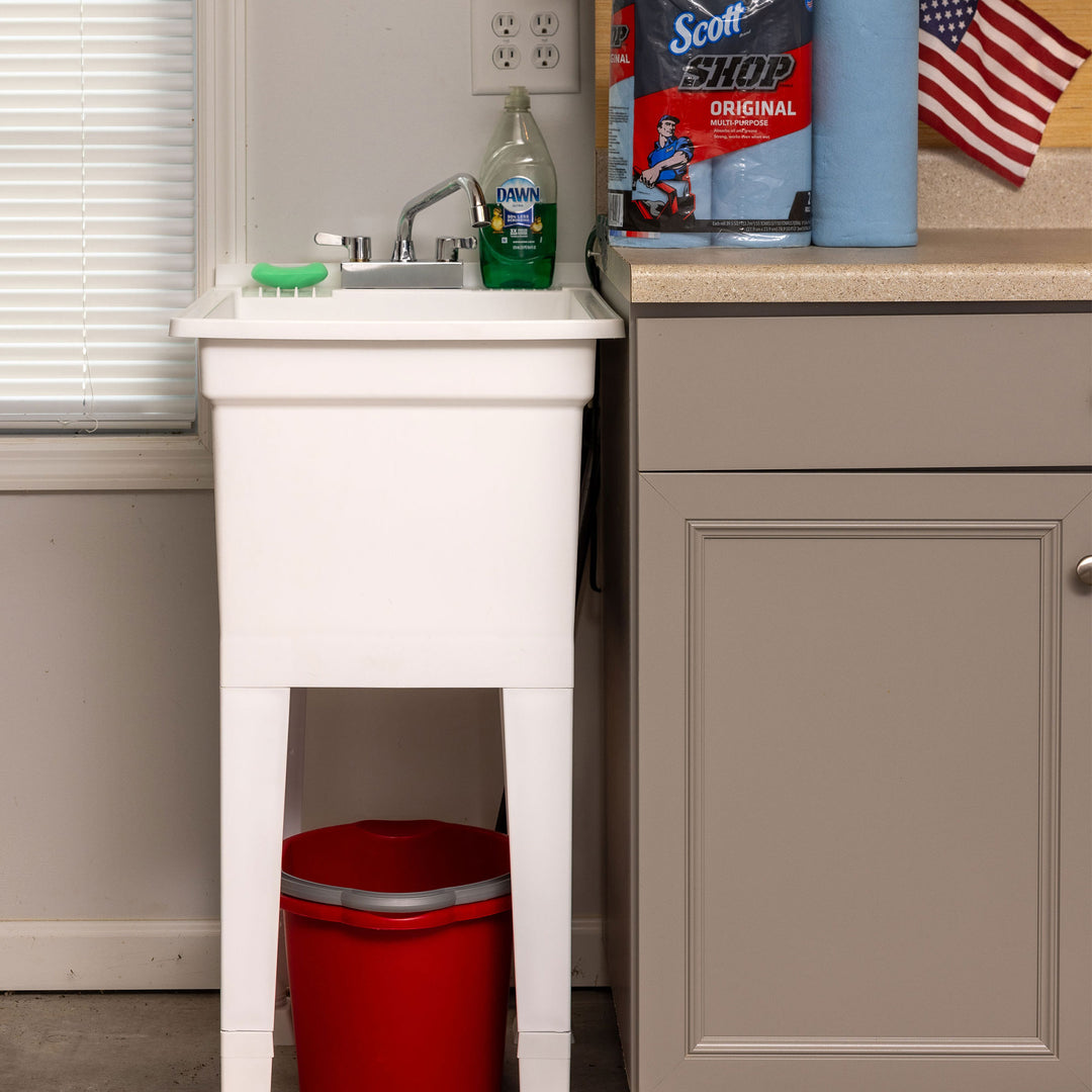 UTILITYSINKS 18” Freestanding Utility Tub Sink w/Swing Faucet, White (For Parts) - VMInnovations