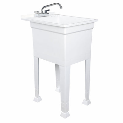 UTILITYSINKS Plastic 18” Freestanding Utility Sink w/Swing Faucet, White (Used)