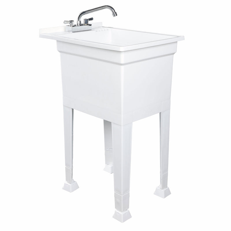 UTILITYSINKS Plastic 18” Freestanding Utility Tub Sink with Swing Faucet, White