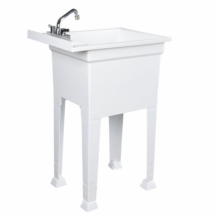 UTILITYSINKS Plastic 18” Freestanding Utility Tub Sink with Swing Faucet, White