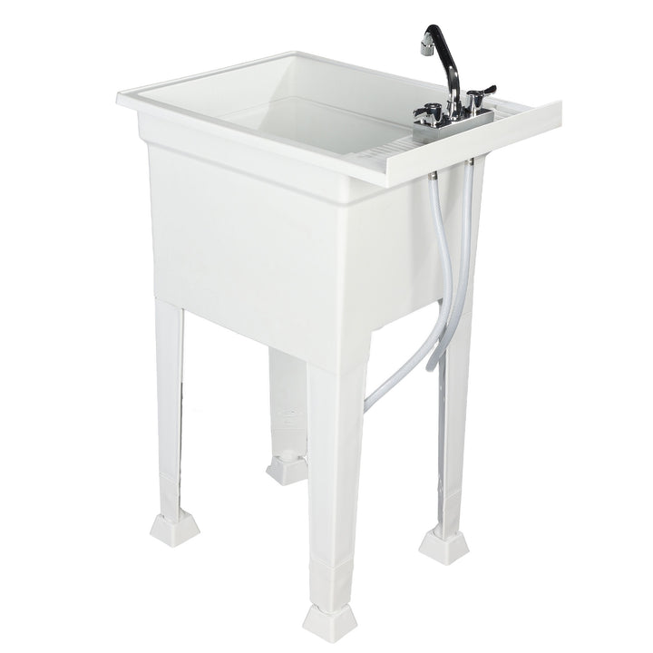 UTILITYSINKS Plastic 18” Freestanding Utility Tub Sink with Swing Faucet, White