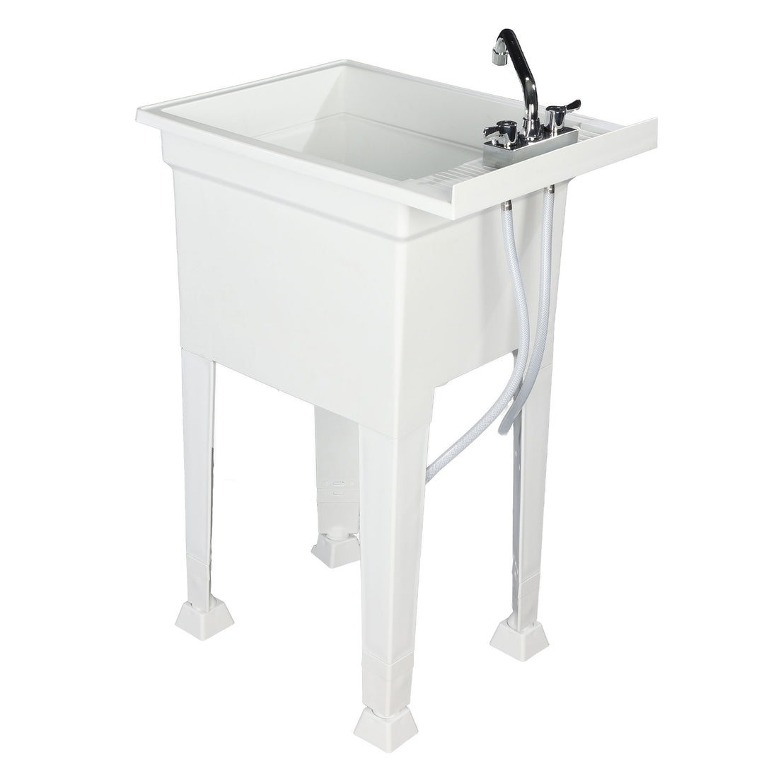 UTILITYSINKS 18” Freestanding Utility Tub Sink w/Swing Faucet, White (For Parts) - VMInnovations