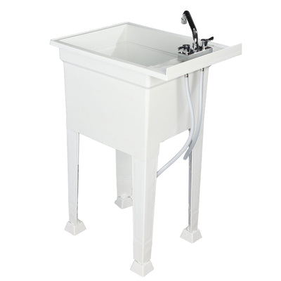 UTILITYSINKS Plastic 18” Freestanding Utility Sink w/Swing Faucet, White (Used)