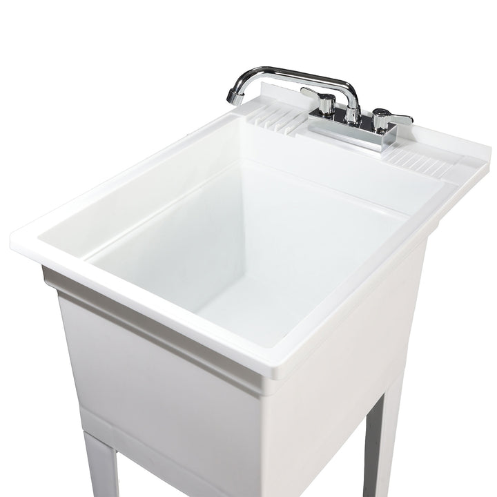 UTILITYSINKS Plastic 18” Freestanding Utility Tub Sink with Swing Faucet, White