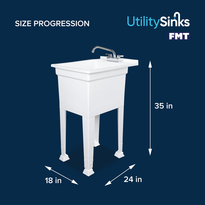 UTILITYSINKS Plastic 18” Freestanding Utility Tub Sink with Swing Faucet, White