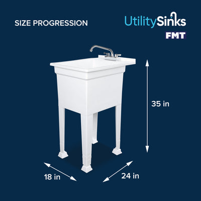 UTILITYSINKS 18” Freestanding Utility Tub Sink w/Swing Faucet, White (For Parts)