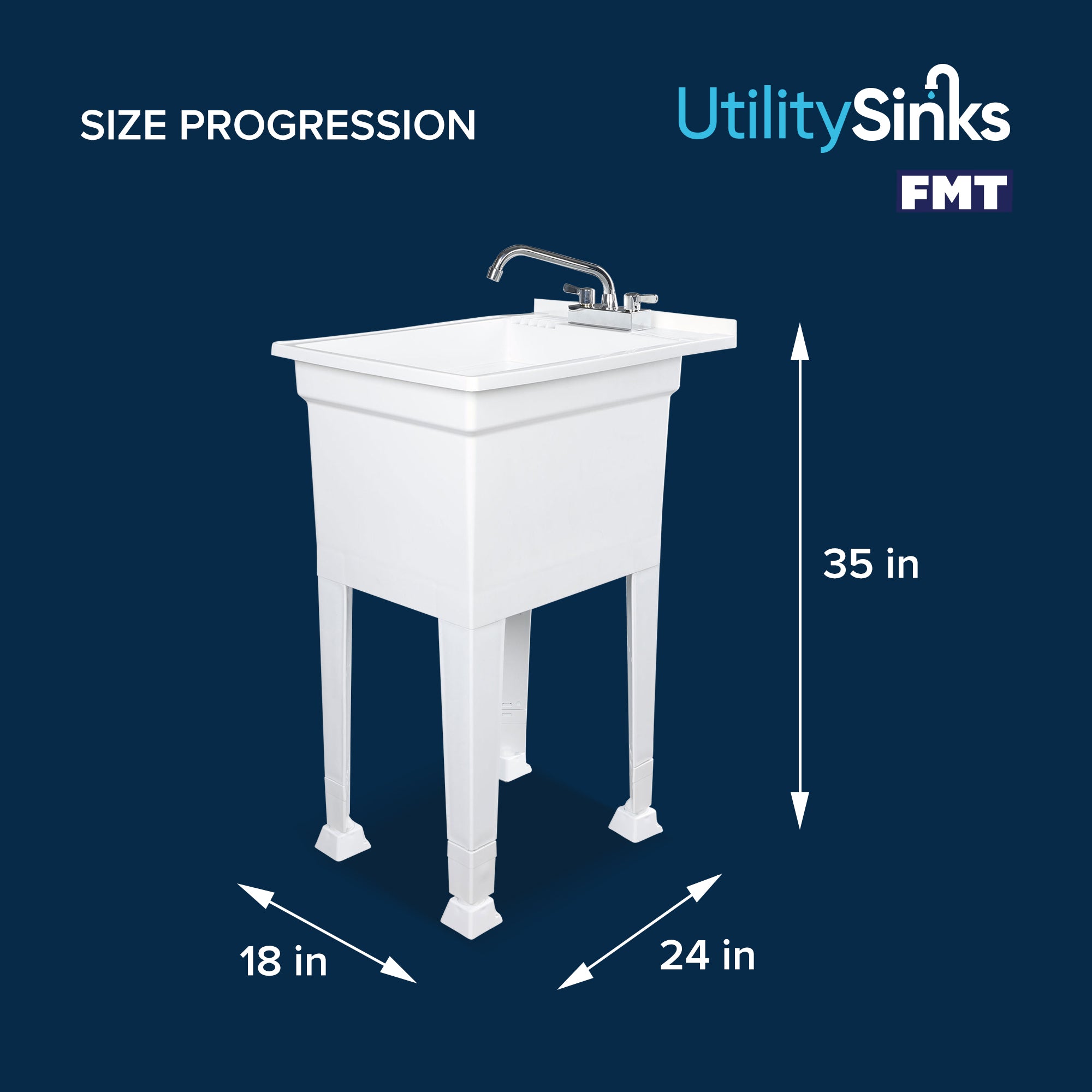 UTILITYSINKS Plastic 18” Freestanding Utility Sink w/Swing Faucet, White (Used) - VMInnovations