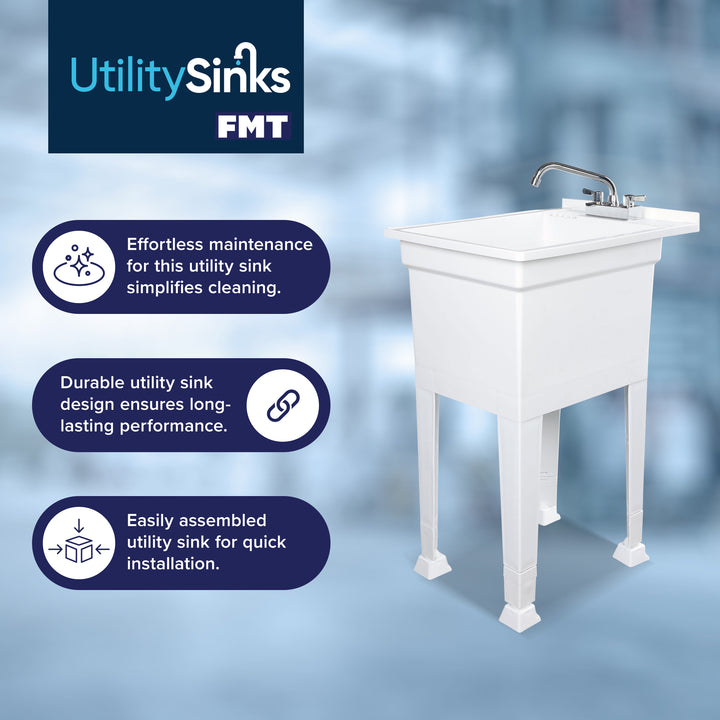 UTILITYSINKS Plastic 18” Freestanding Utility Tub Sink with Swing Faucet, White