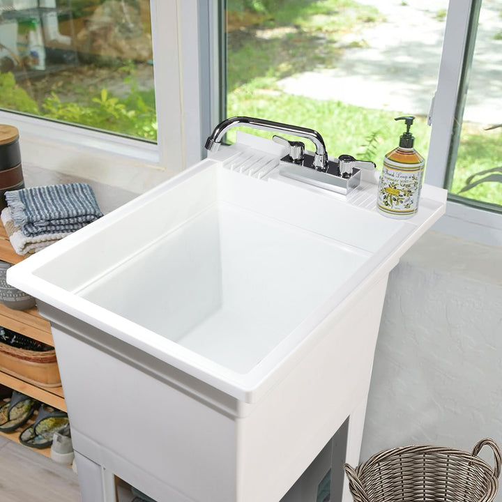 UTILITYSINKS Plastic 18” Freestanding Utility Tub Sink with Swing Faucet, White