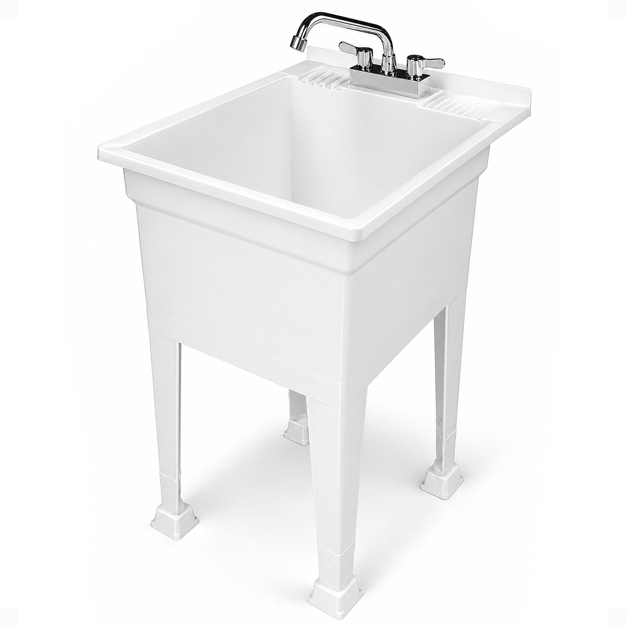 UTILITYSINKS Plastic 18” Utility Tub Sink with Swing Faucet, White (Open Box)