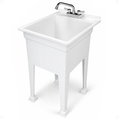 UTILITYSINKS Plastic 18” Utility Tub Sink with Swing Faucet, White (Open Box) - VMInnovations