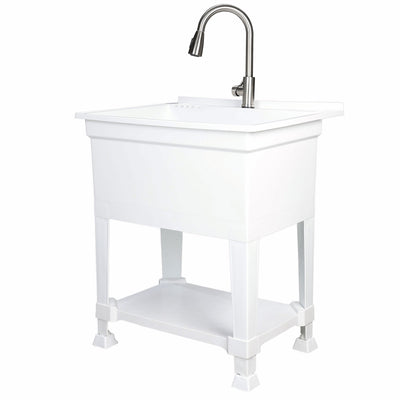 UTILITYSINKS Plastic 30” Freestanding Utility Tub Sink w/Pull Faucet,White(Used)