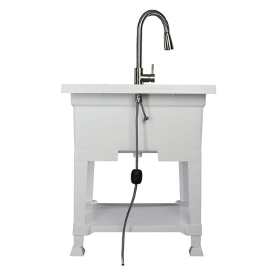 UTILITYSINKS Plastic 30” Freestanding Utility Tub Sink with Pull Faucet, White - VMInnovations