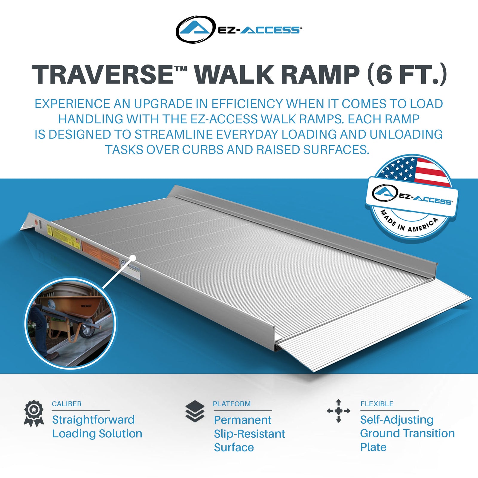 EZ-ACCESS TRAVERSE 6 Foot Walk Ramp w/Textured Surface & Hook/Strap Attachment - VMInnovations