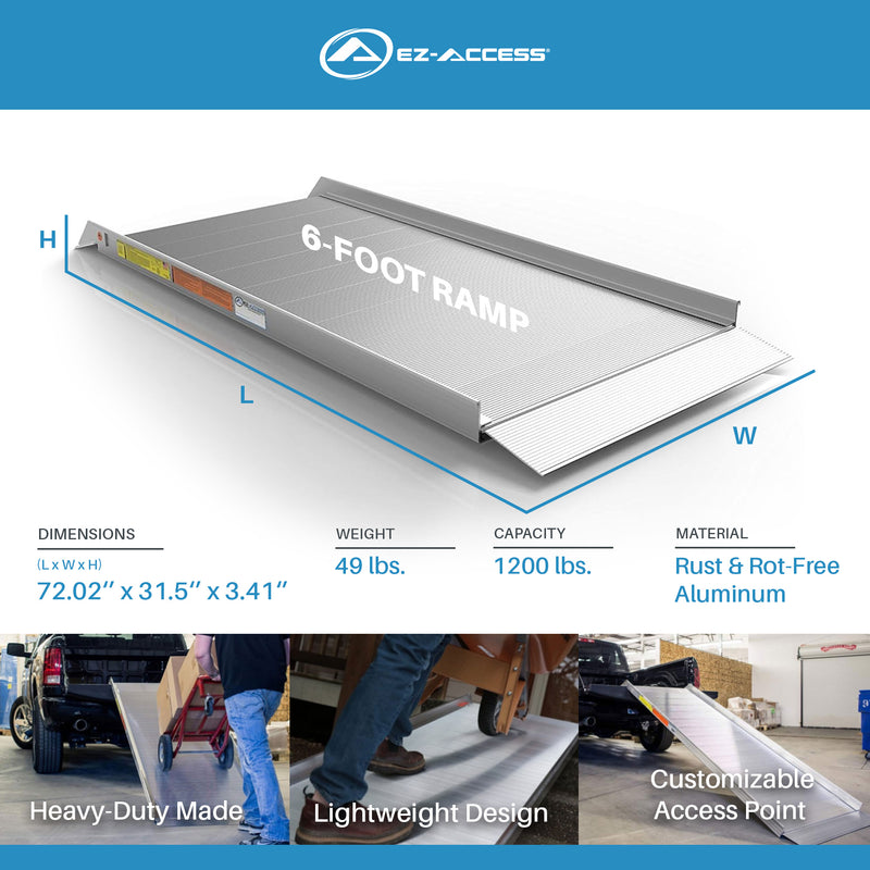 EZ-ACCESS TRAVERSE 6 Foot Walk Ramp w/Textured Surface & Hook/Strap Attachment