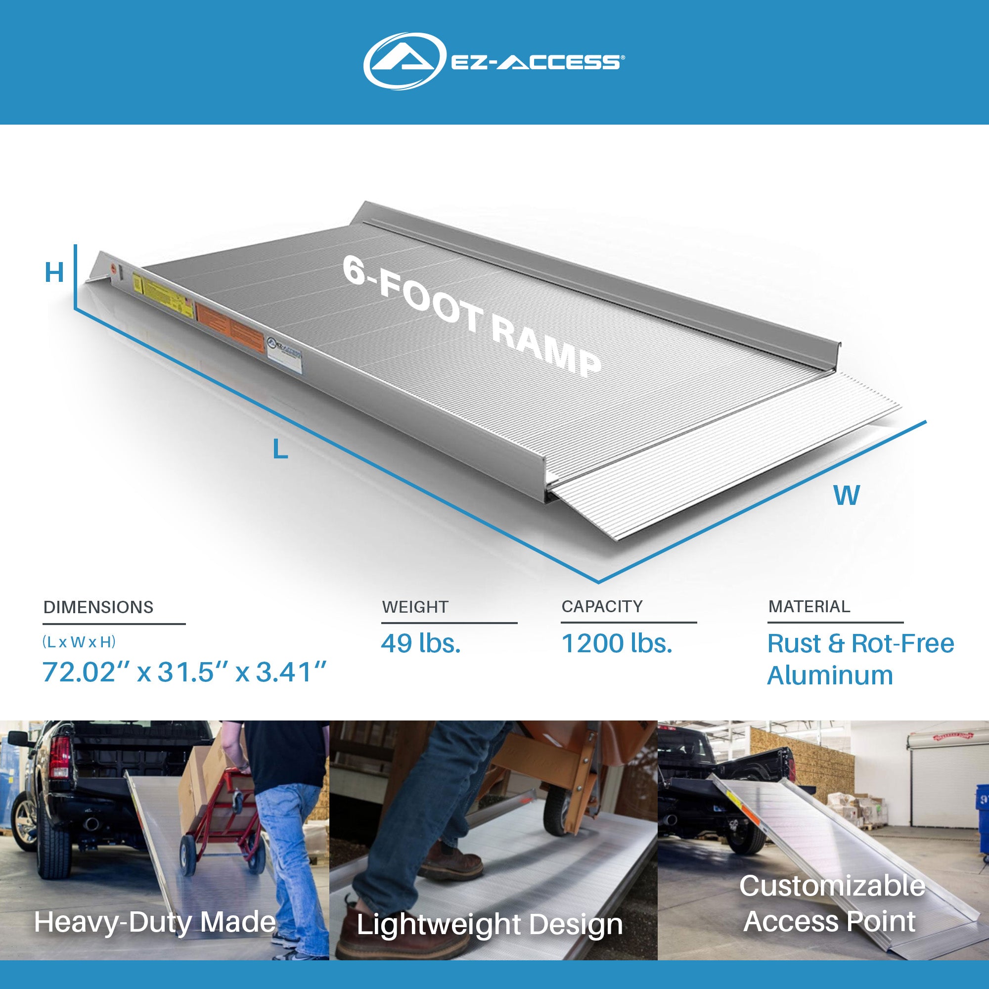 EZ-ACCESS 6Ft Walk Ramp w/Textured Surface & Hook/Strap Attachment(Used) - VMInnovations