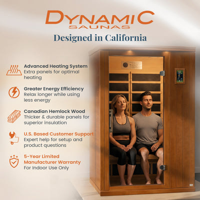 Dynamic Saunas Venice 2-Person Low EMF FAR Infrared Sauna, Canadian Hemlock Wood - VMInnovations