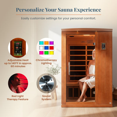 Dynamic Saunas Venice 2-Person Low EMF FAR Infrared Sauna, Canadian Hemlock Wood - VMInnovations
