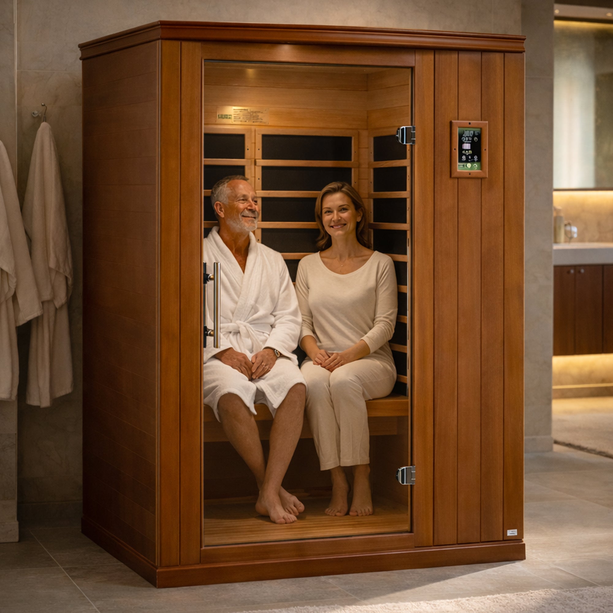 Dynamic Saunas Venice 2-Person Low EMF FAR Infrared Sauna, Canadian Hemlock Wood - VMInnovations