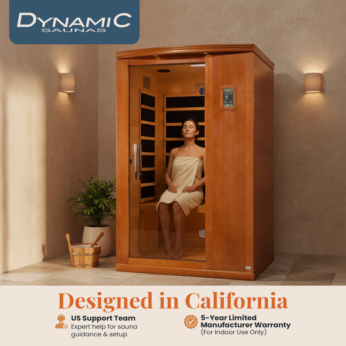 Dynamic Saunas Venice 2-Person Low EMF FAR Infrared Sauna, Canadian Hemlock Wood