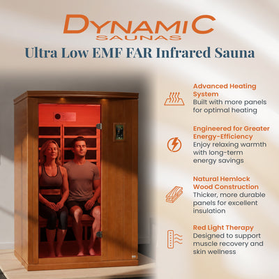Dynamic Saunas Venice 2-Person Low EMF FAR Infrared Sauna, Canadian Hemlock Wood