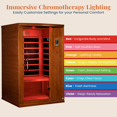 Dynamic Saunas Venice 2-Person Low EMF FAR Infrared Sauna, Canadian Hemlock Wood