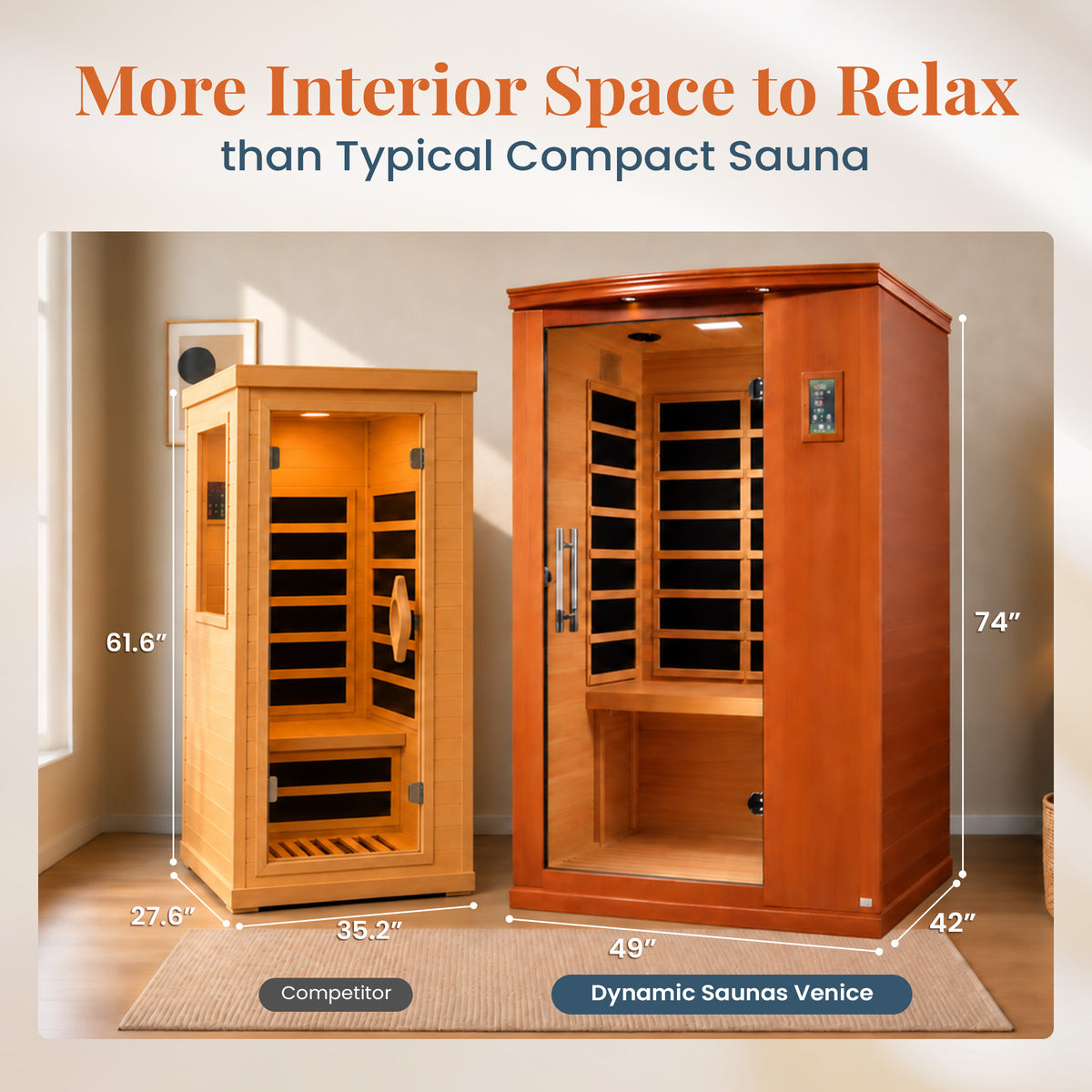 Dynamic Saunas Venice 2-Person Low EMF FAR Infrared Sauna, Canadian Hemlock Wood