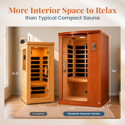 Dynamic Saunas Venice 2-Person Low EMF FAR Infrared Sauna, Canadian Hemlock Wood