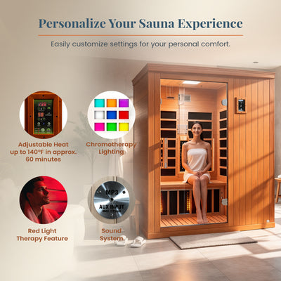 Dynamic Saunas Madrid Elite 3 Person Ultra Low EMF Infrared Lighting Home Sauna - VMInnovations