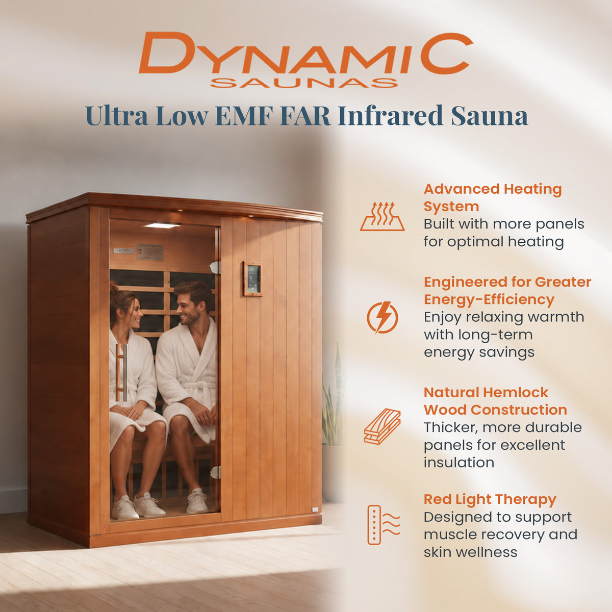 Dynamic Saunas Madrid Elite 3 Person Ultra Low EMF Infrared Lighting Home Sauna