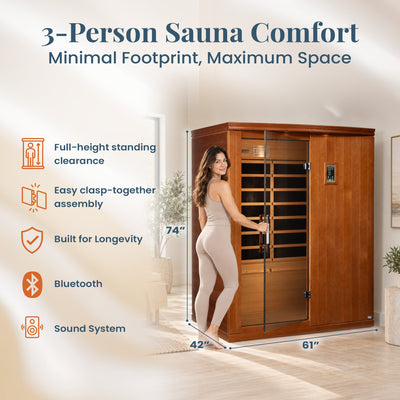 Dynamic Saunas Madrid Elite 3 Person Ultra Low EMF Infrared Lighting Home Sauna